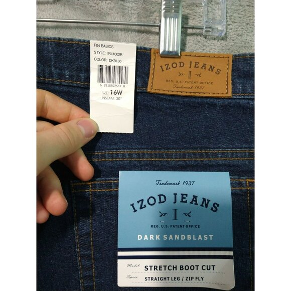IZOD Jeans Womens 16W Blue Denim Stretch Boot Cut Straight Leg Dark Sandblast - Picture 7 of 9